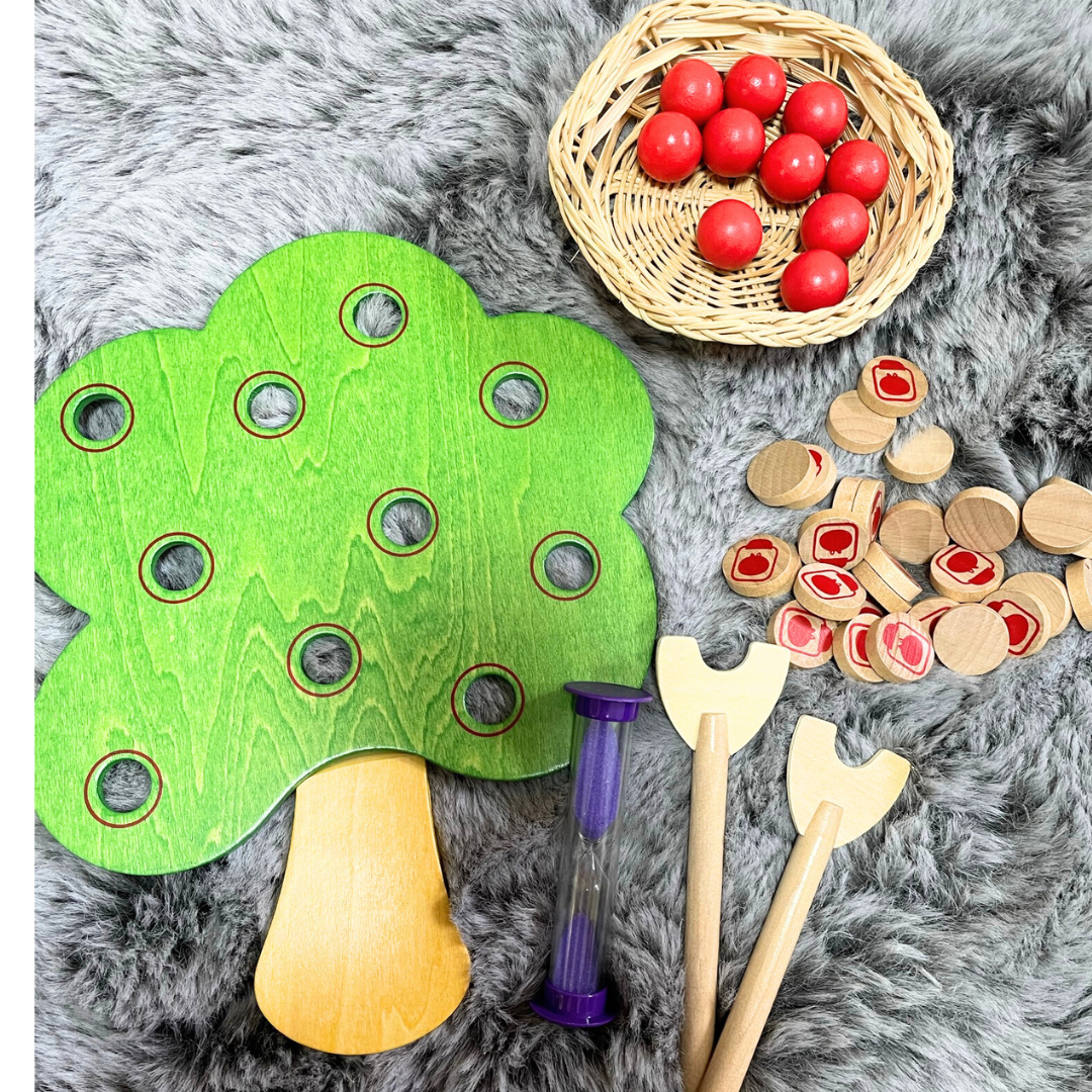 Bandeja de clavijas de árbol de manzana Montessori para contar B