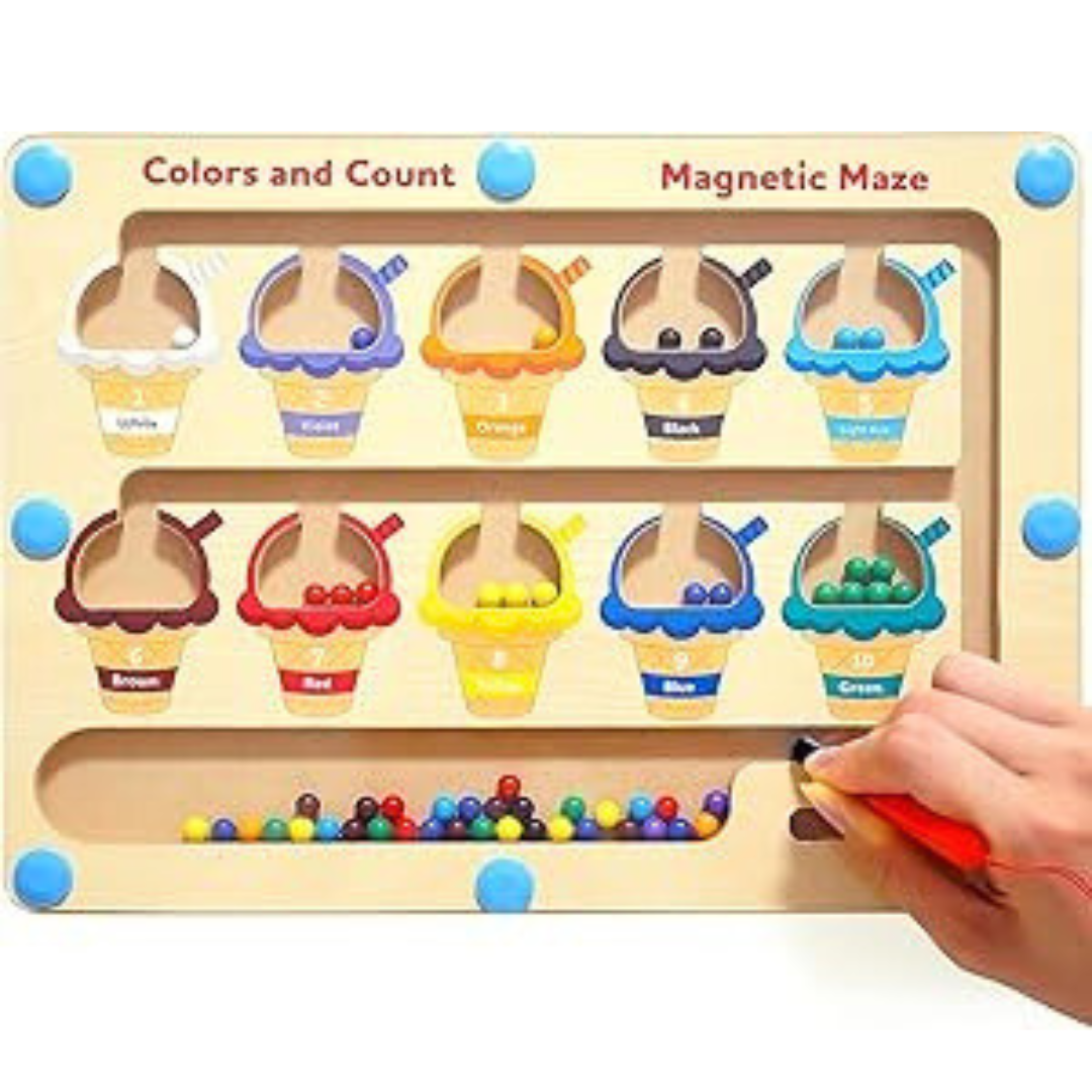 Tablero de actividades de clasificación de números por colores deslizantes con bolígrafo magnético (temática de helados)
