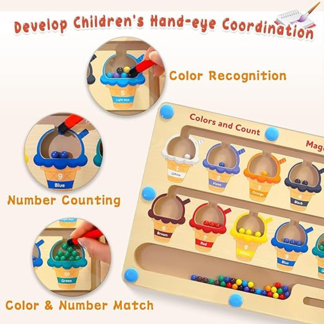 Tablero de actividades de clasificación de números por colores deslizantes con bolígrafo magnético (temática de helados)