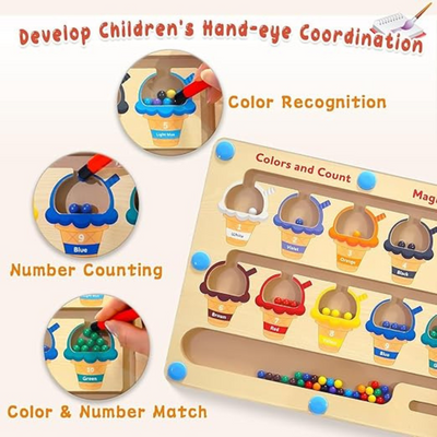 Tablero de actividades de clasificación de números por colores deslizantes con bolígrafo magnético (temática de helados)