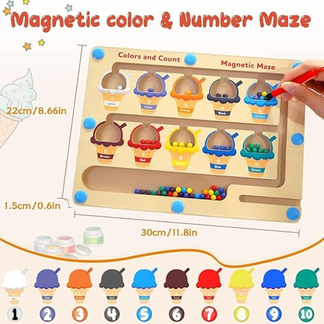 Tablero de actividades de clasificación de números por colores deslizantes con bolígrafo magnético (temática de helados)