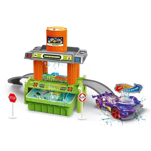 Fidtoy Station de lavage avec voiture en alliage changeant de couleur