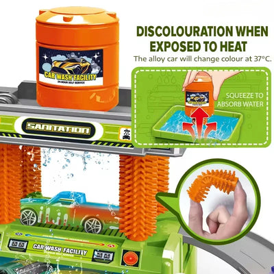Fidtoy Station de lavage avec voiture en alliage changeant de couleur