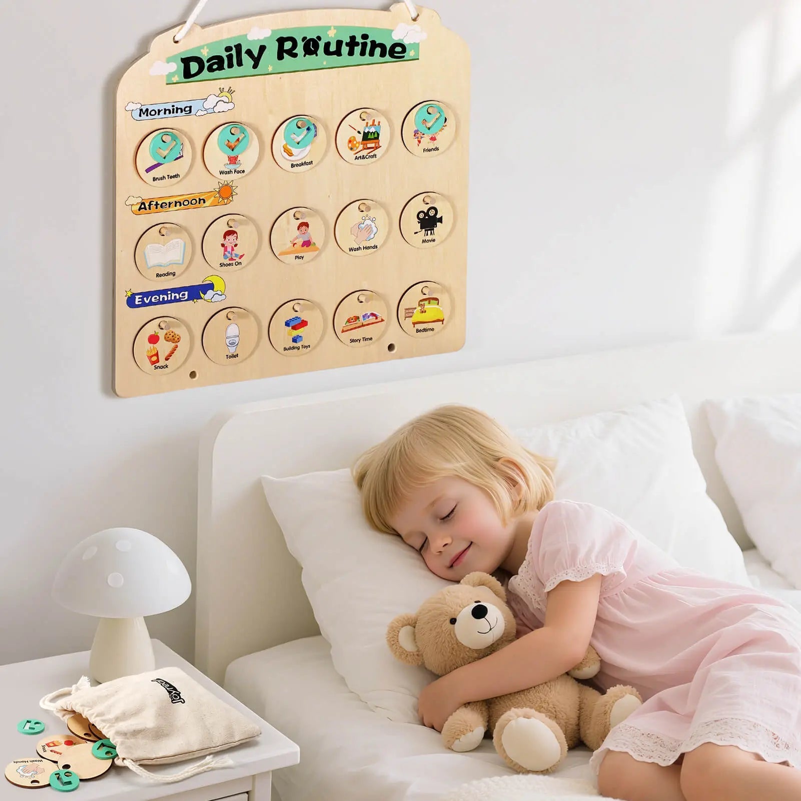 Horario Visual de Madera para Niños - Tablero de Rutina Sensorial para Niños de 3 a 6 Años