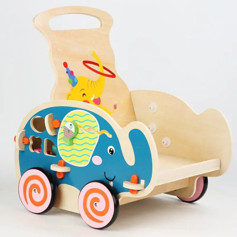 Fidtoy Chariot de marche à pousser – Jouet à pousser en bois pour bébé éléphant pour les premiers pas