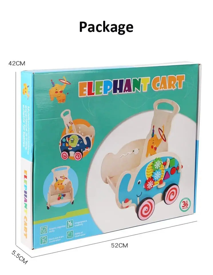 Fidtoy Chariot de marche à pousser – Jouet à pousser en bois pour bébé éléphant pour les premiers pas