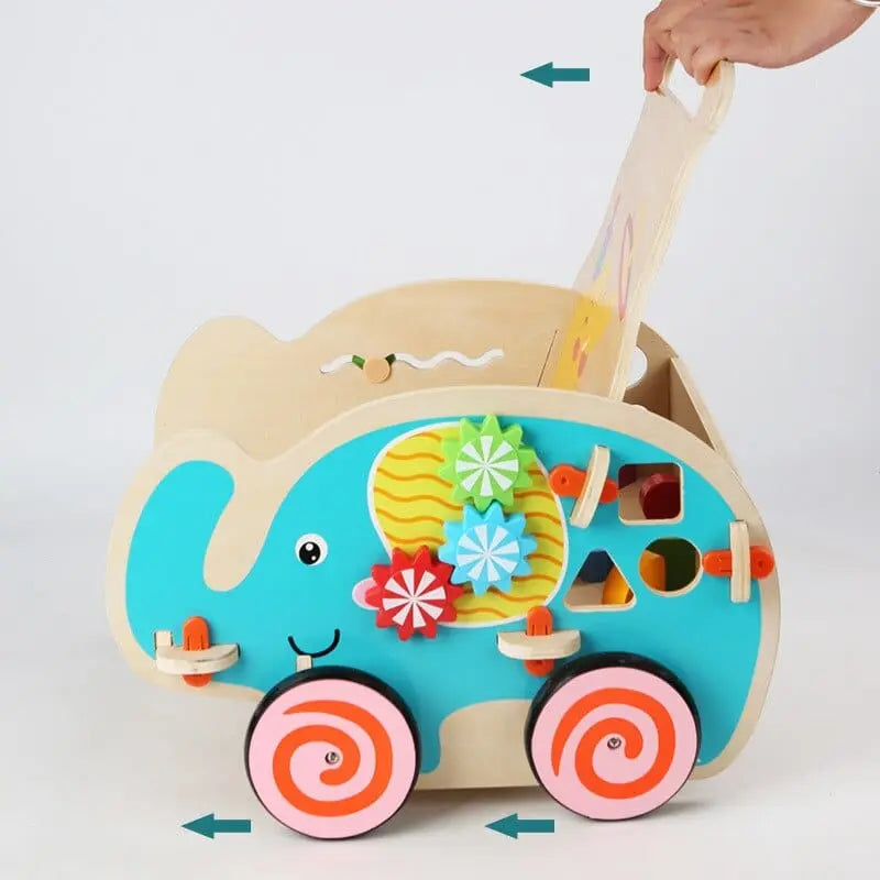 Fidtoy Chariot de marche à pousser – Jouet à pousser en bois pour bébé éléphant pour les premiers pas