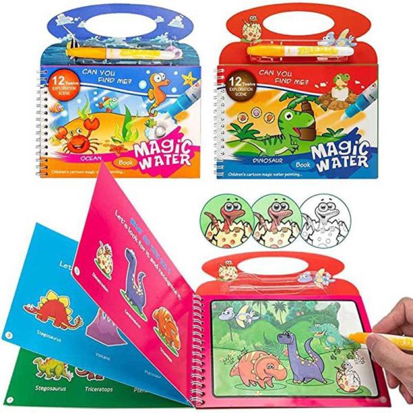Fidtoy Magic Water Book - Actividad de colorear reutilizable de animales para niños de 3+ años