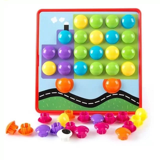 Fidtoy Button Idea Color Recognition Kit for Kids – Button Art Matching Toy with Peg Board, Color Matching Mosaic Puzzle, Fine Motor Learning Activity
