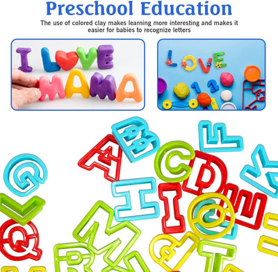 Fidtoy - Kit de Pâte à Modeler Alphabet pour Enfants, Ensemble de Pâte à Modeler Réutilisable avec Moules de Lettres, Jouet d'apprentissage ABC pour les 3 ans et plus