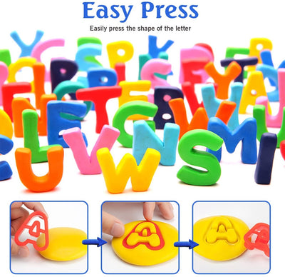 Fidtoy - Kit de Pâte à Modeler Alphabet pour Enfants, Ensemble de Pâte à Modeler Réutilisable avec Moules de Lettres, Jouet d'apprentissage ABC pour les 3 ans et plus
