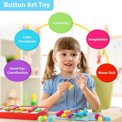 Fidtoy Jeu de Mosaïque en Boutons pour Enfants, Jeu d'Association de 45 Boutons avec 12 Cartes Illustrées, Jouet d'Apprentissage Moteur Fin et d'Association de Couleurs pour Enfants de 3 Ans et Plus
