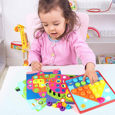 Fidtoy Jeu de Mosaïque en Boutons pour Enfants, Jeu d'Association de 45 Boutons avec 12 Cartes Illustrées, Jouet d'Apprentissage Moteur Fin et d'Association de Couleurs pour Enfants de 3 Ans et Plus