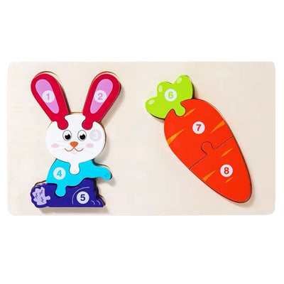 Bunny-Themed Wooden Number Puzzle Set for Toddlers and Preschoolers