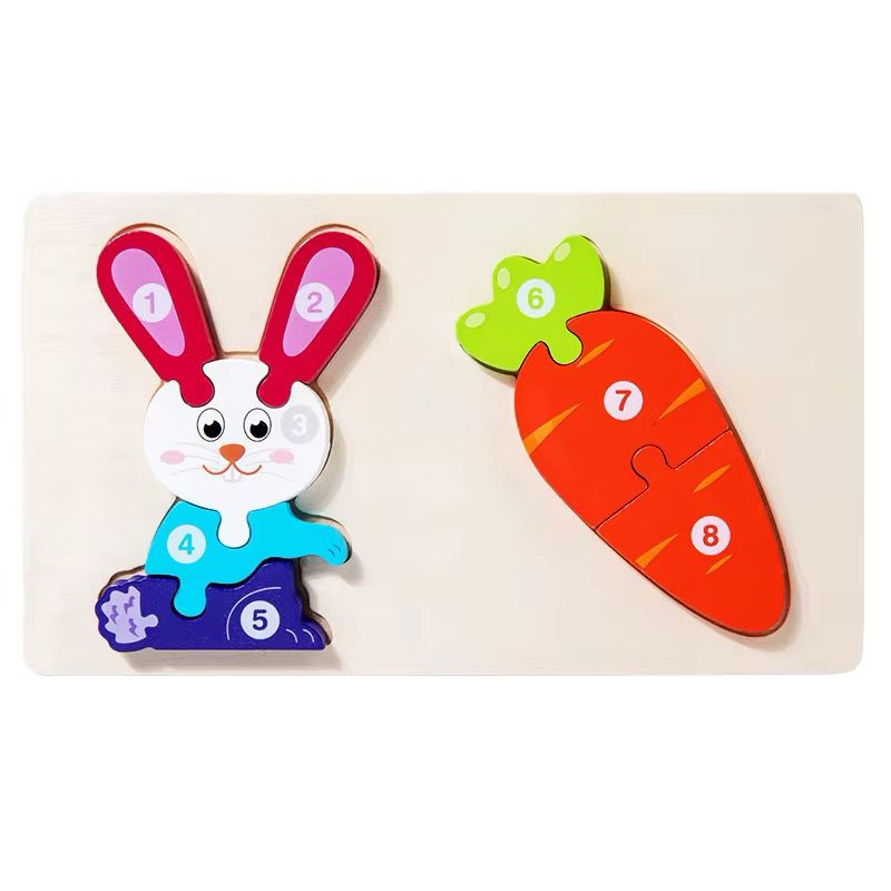 Set de rompecabezas de madera de números con temática de conejos para bebés y preescolares