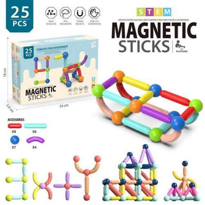 Fidtoy Ensemble de 25 bâtons et billes magnétiques, jouet éducatif STEM