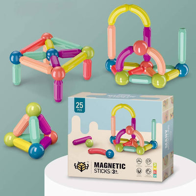 Fidtoy Ensemble de 25 bâtons et billes magnétiques, jouet éducatif STEM