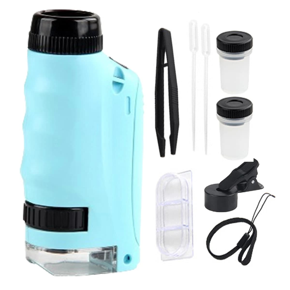Fidtoy STEAM Portable Microscope Optics Experiment Kit for Kids, 250X Handheld Pocket Microscope with LED Light, Phone Connection and Manual Zoom