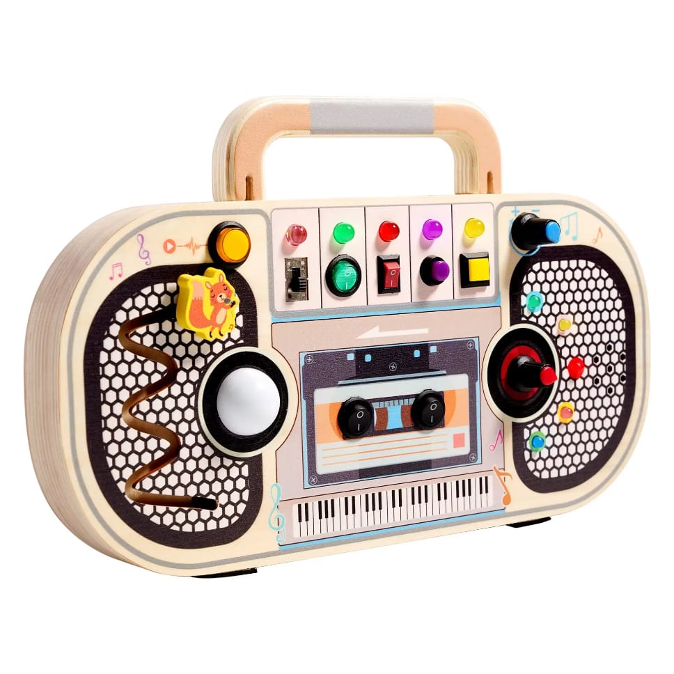 Tabla de actividades Montessori de viaje con luz (música LED e interruptores)
