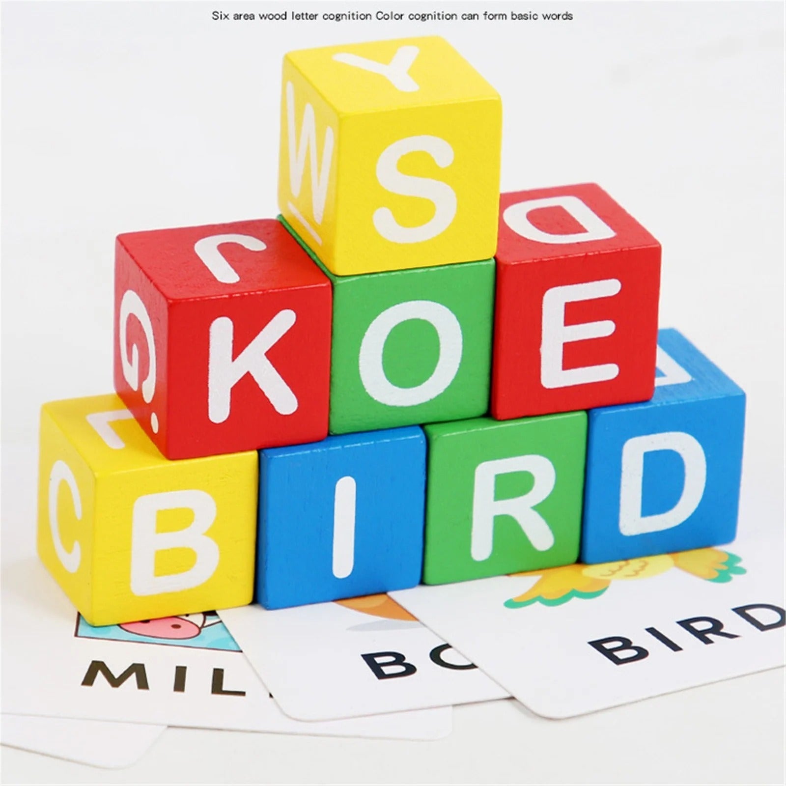 Fidtoy Spell the Word Matching Wooden Cube Blocks for Kids Ages 2+, 30-Piece Wooden Letter Matching Flash Card Learning Toy with Storage Tin for Early Literacy and Color Recognition