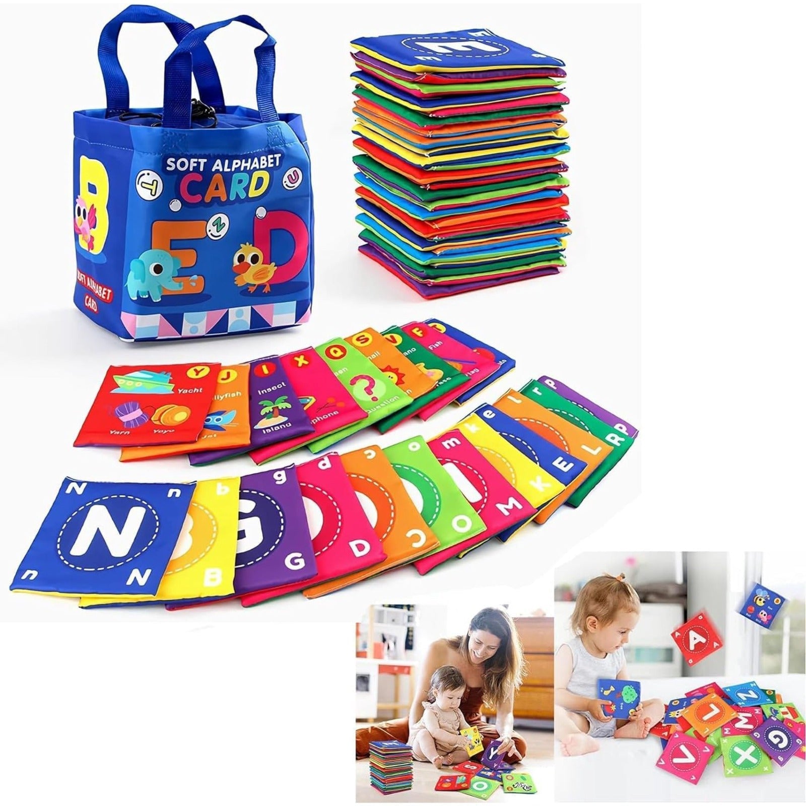 Tarjetas de tela suave del alfabeto para la primera infancia de la A a la Z para el aprendizaje - 978