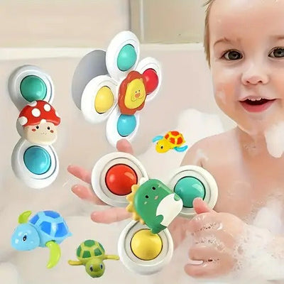 Fidtoy Suction Cup Spinner Sensory Toy 3 Pieces for Kids Ages 2-6, Montessori Spinning Fidget Toys with Strong Suction Cups, Bath and Tabletop Fine Motor Toys for Hand Eye Coordination