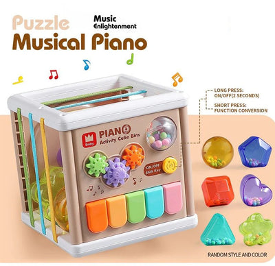 Fidtoy 5-in-1 Baby Learning Piano Puzzle Cube for Toddlers, Interactive Musical Activity Cube with Piano Keys, Lights, Sound Effects and Early Learning Play Age 2–6