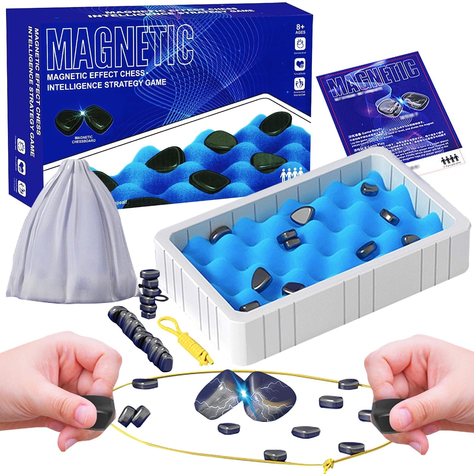 Fidtoy Magnetic Effect Chess Stone Family Board Game, Magnetic Stone Strategy Game with Sponge Board, Game Rope and Storage Bag, Family Logic Board Game Ages 3+