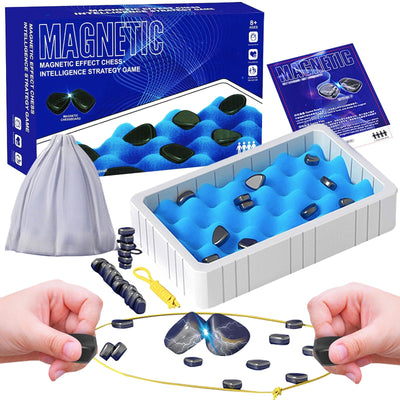 Fidtoy Magnetic Effect Chess Stone Family Board Game, Magnetic Stone Strategy Game with Sponge Board, Game Rope and Storage Bag, Family Logic Board Game Ages 3+