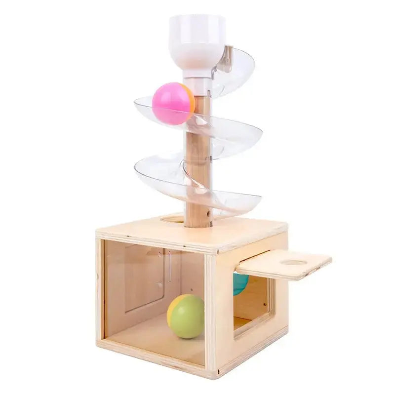 Fidtoy Boîte en bois Toboggan Permanence d'Objets 3 Sorties – Jouet Montessori pour tout-petits pour la motricité fine, la résolution de problèmes et la coordination œil-main