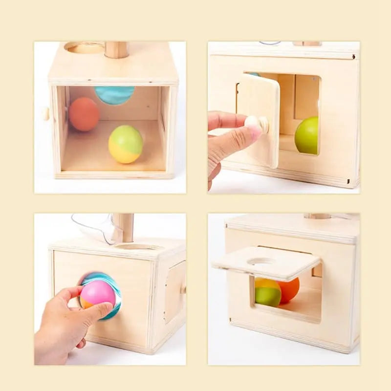 Fidtoy Boîte en bois Toboggan Permanence d'Objets 3 Sorties – Jouet Montessori pour tout-petits pour la motricité fine, la résolution de problèmes et la coordination œil-main
