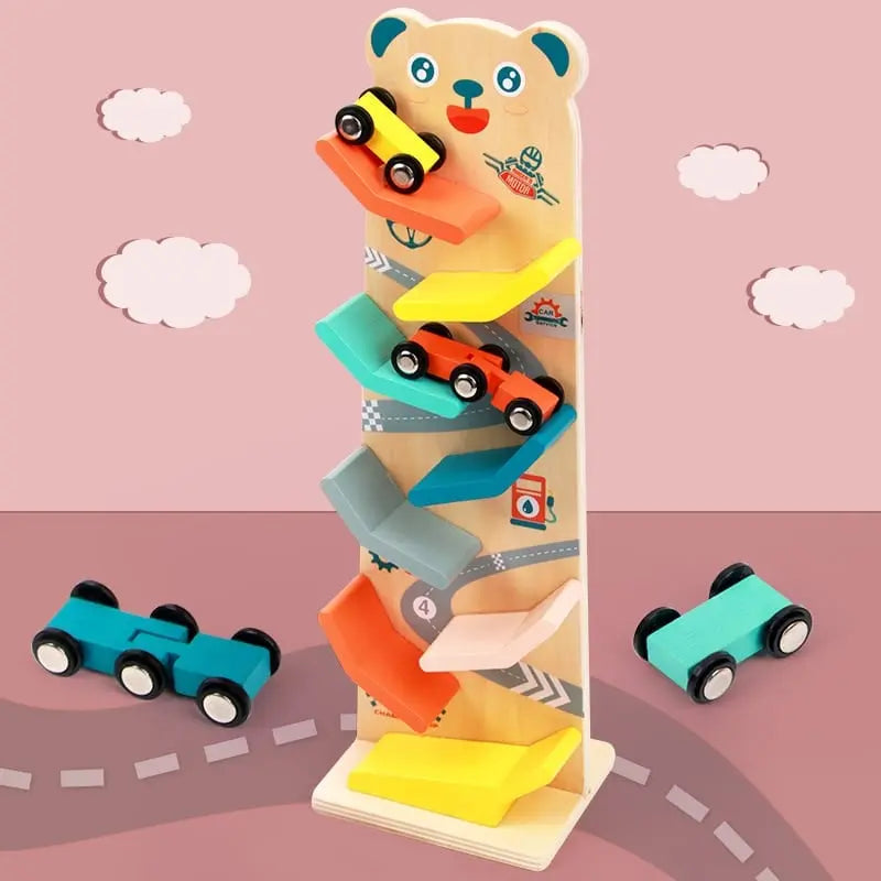 Fidtoy Rampe de voiture en bois pour tout-petits – Jouet de course Montessori pour le jeu créatif en intérieur
