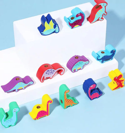 Juego de equilibrio y cordones de dinosaurios de madera - 12 piezas