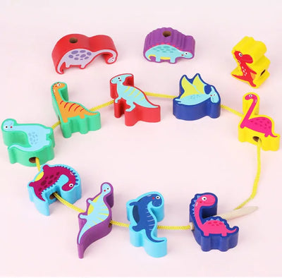 Juego de equilibrio y cordones de dinosaurios de madera - 12 piezas
