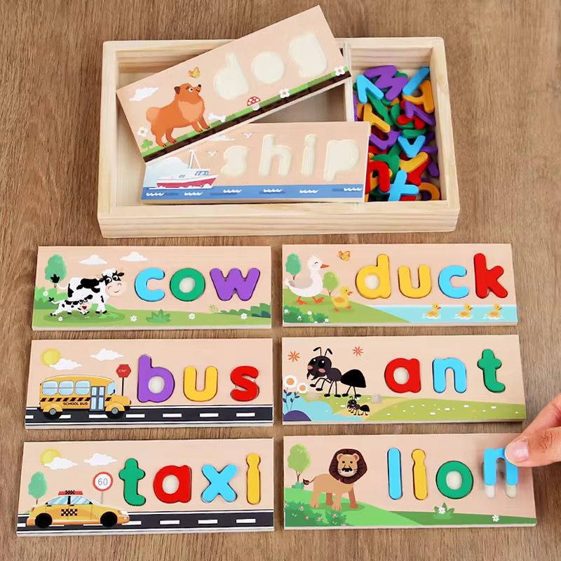Rompecabezas de Ortografía de Madera con Letras Minúsculas - Juego de Fonética y Asociación de Palabras para Preescolares
