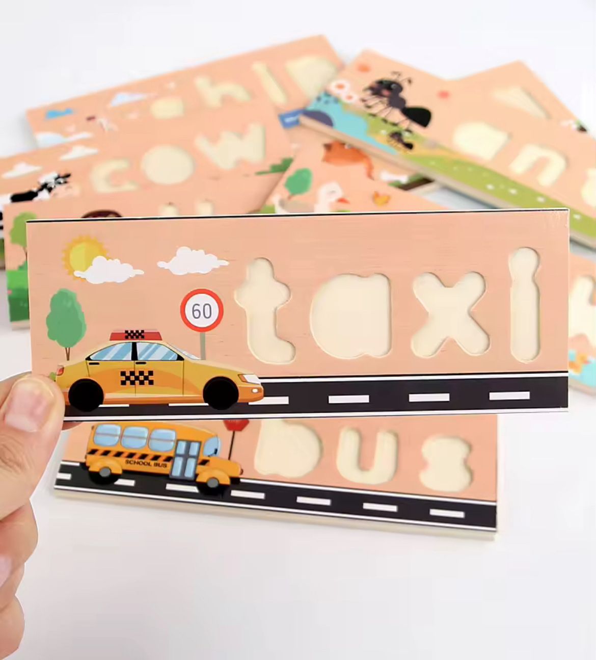 Rompecabezas de Ortografía de Madera con Letras Minúsculas - Juego de Fonética y Asociación de Palabras para Preescolares