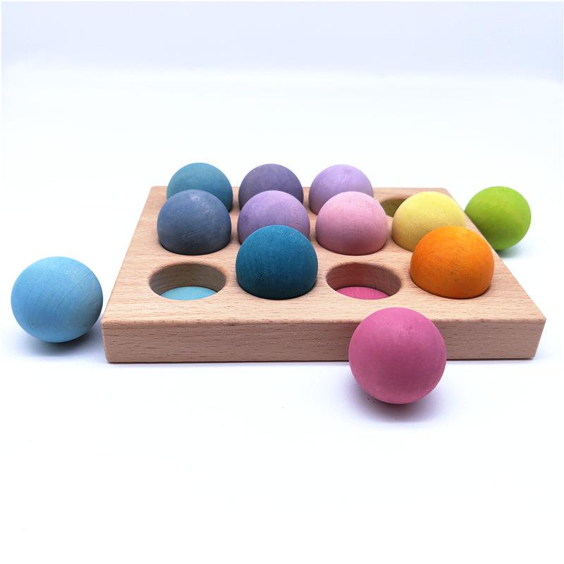 Tabla clasificadora de bolas de madera