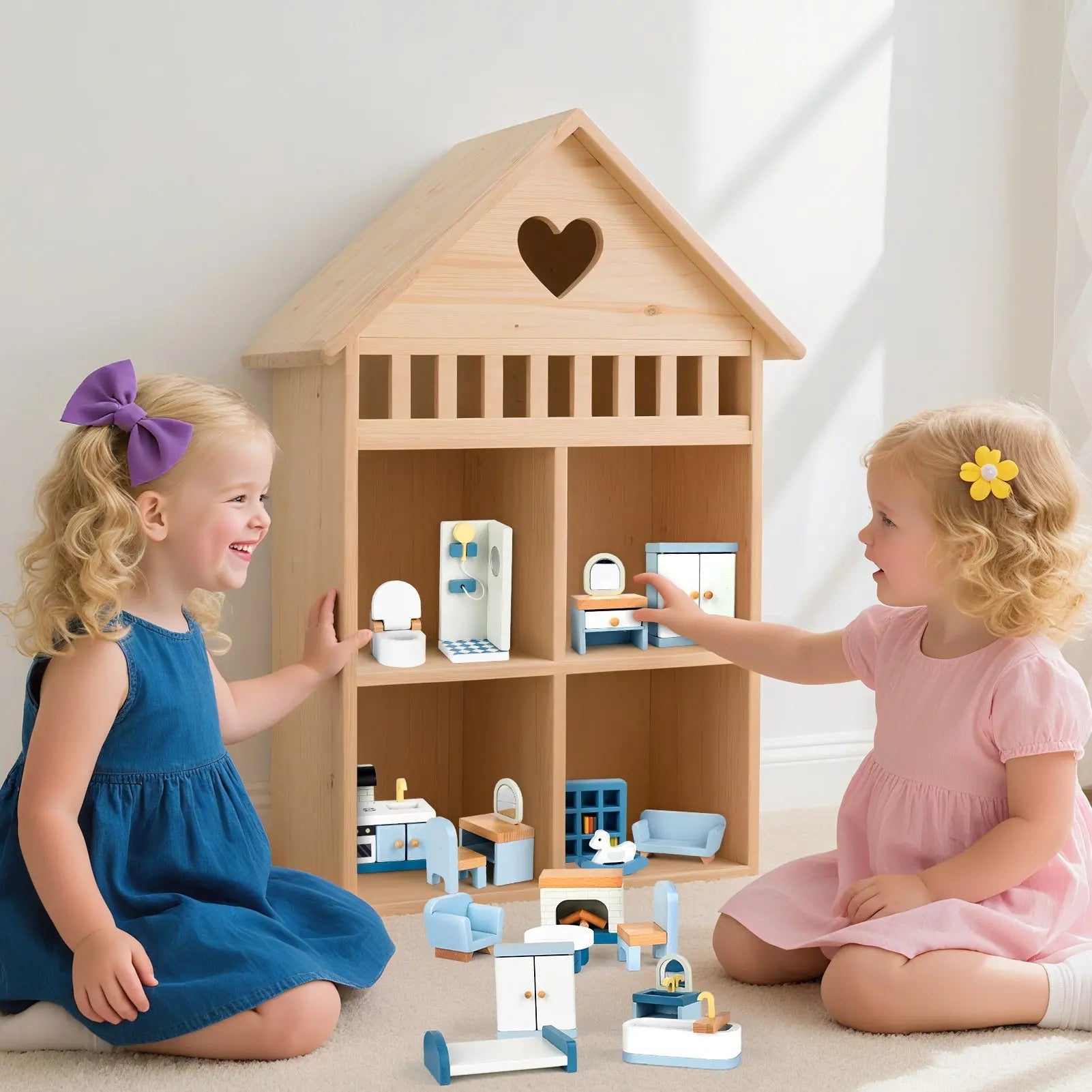 Wooden Dollhouse Furniture Set - 36 Pieces