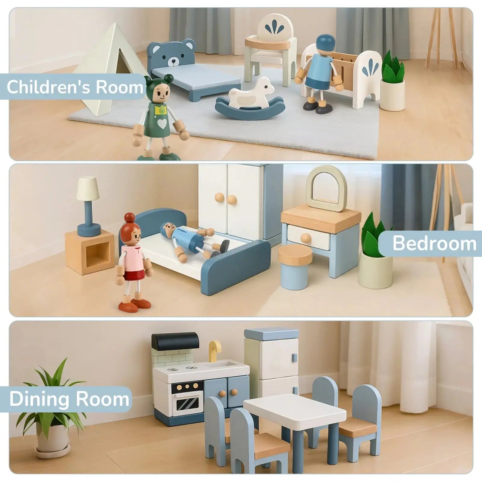 Juego de Muebles de Madera para Casa de Muñecas - 36 Piezas