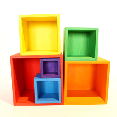 Fidtoy Rainbow Stacking Boxes Wooden Nesting Toy for Kids 3+