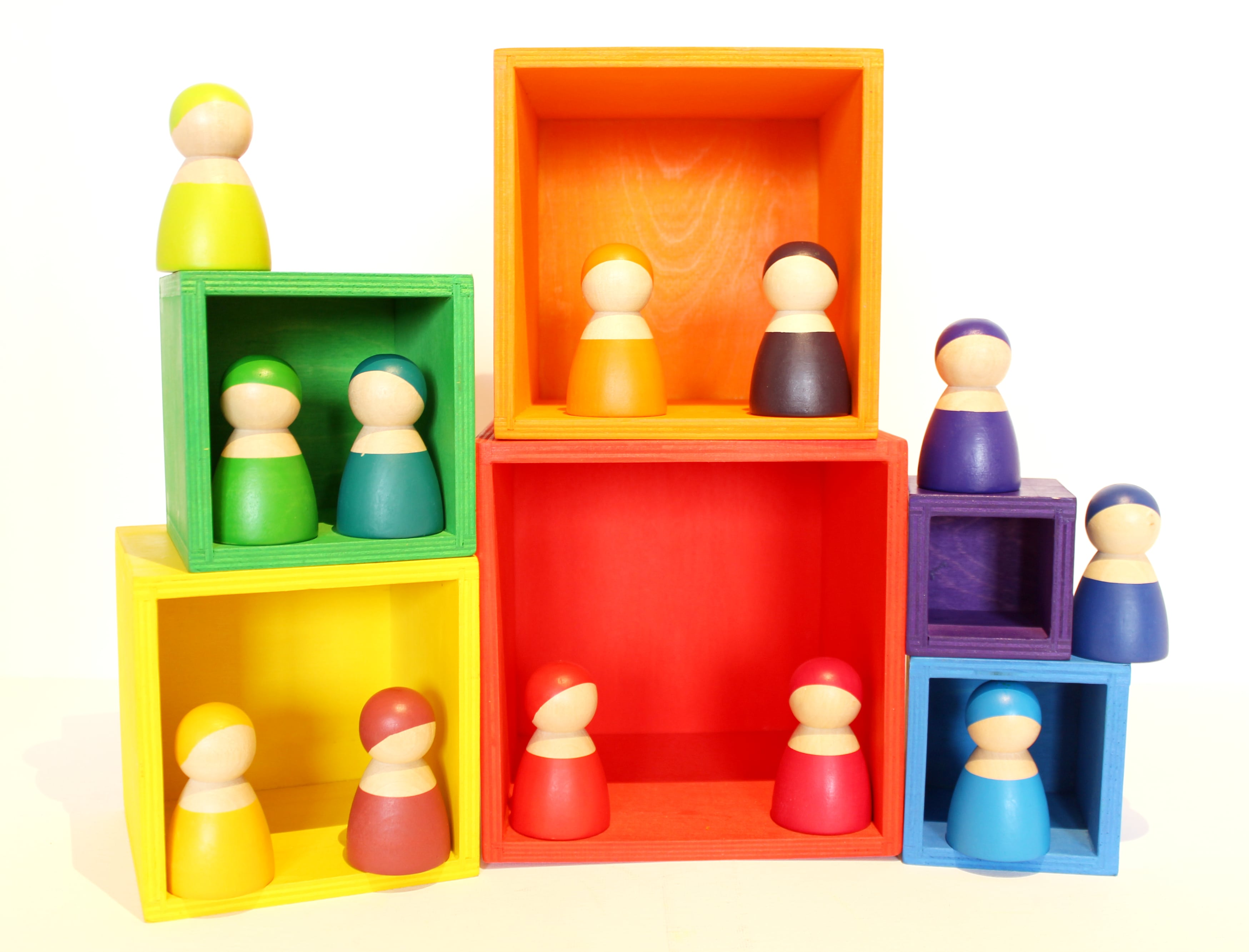 Fidtoy Rainbow Stacking Boxes Wooden Nesting Toy for Kids 3+