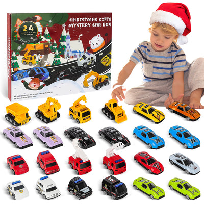 24 Voitures Jouets - Véhicules pour Enfants - Calendrier de l'Avent Noël - 24 Jours de Cadeaux de Noël pour Enfants de 3 4 5 6 7 Ans