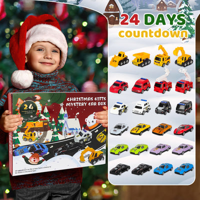 24 Voitures Jouets - Véhicules pour Enfants - Calendrier de l'Avent Noël - 24 Jours de Cadeaux de Noël pour Enfants de 3 4 5 6 7 Ans