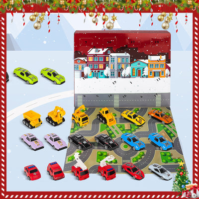 24 Voitures Jouets - Véhicules pour Enfants - Calendrier de l'Avent Noël - 24 Jours de Cadeaux de Noël pour Enfants de 3 4 5 6 7 Ans