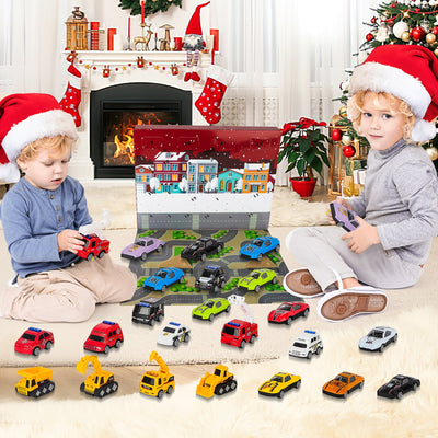 24 Voitures Jouets - Véhicules pour Enfants - Calendrier de l'Avent Noël - 24 Jours de Cadeaux de Noël pour Enfants de 3 4 5 6 7 Ans