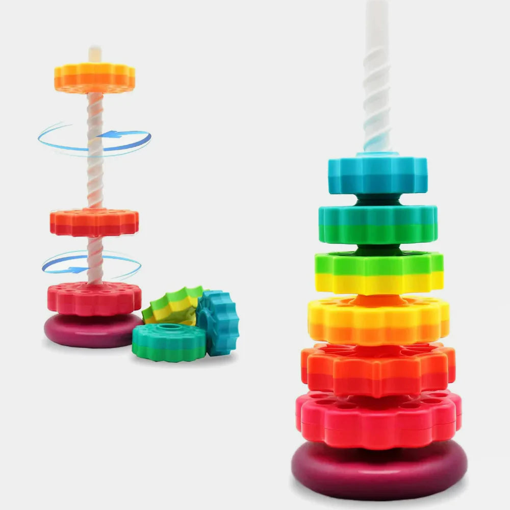 Tour d'empilement et de rotation arc-en-ciel Fidtoy – Jouet d'apprentissage sensoriel pour les tout-petits de 1 an et plus