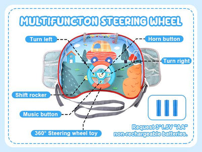 Volant Jouet pour Enfants avec Lumières et Musique, Jeu de Simulation de Conduite Interactif pour Tout-Petits, Divertissement de Voyage avec Klaxon et Levier de Vitesse, Cadeau Amusant pour Garçons et Filles