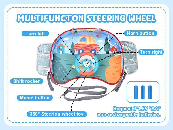 Volant Jouet pour Enfants avec Lumières et Musique, Jeu de Simulation de Conduite Interactif pour Tout-Petits, Divertissement de Voyage avec Klaxon et Levier de Vitesse, Cadeau Amusant pour Garçons et Filles