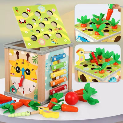 Cube d'activités Montessori en bois 9-en-1 – Jouet d'apprentissage pour la motricité fine, les STEM et les sens