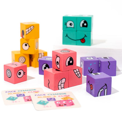 Fidtoy Wooden Face Changing Magic Cube Puzzle with Buzzer for Kids | Expression Matching Game, Montessori Brain Teaser, Pattern Cards & Fine Motor Tabletop Toy Age 3-8